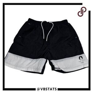 Paris Olympics Black and White Athletic Logo Shorts with Drawstring Size‎ Large